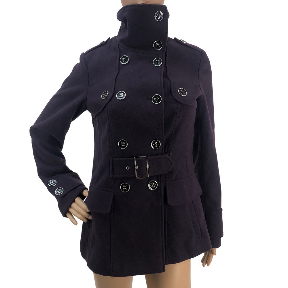 George Purple Belted Double Breasted Peacoat Fitted A-Line Jacket Coat XS - Picture 4 of 8